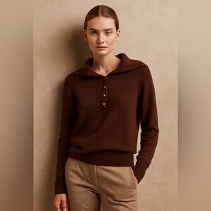 Griffen Cashmere Sweater Brown Button Collar Quiet Luxury Old Money Medium
